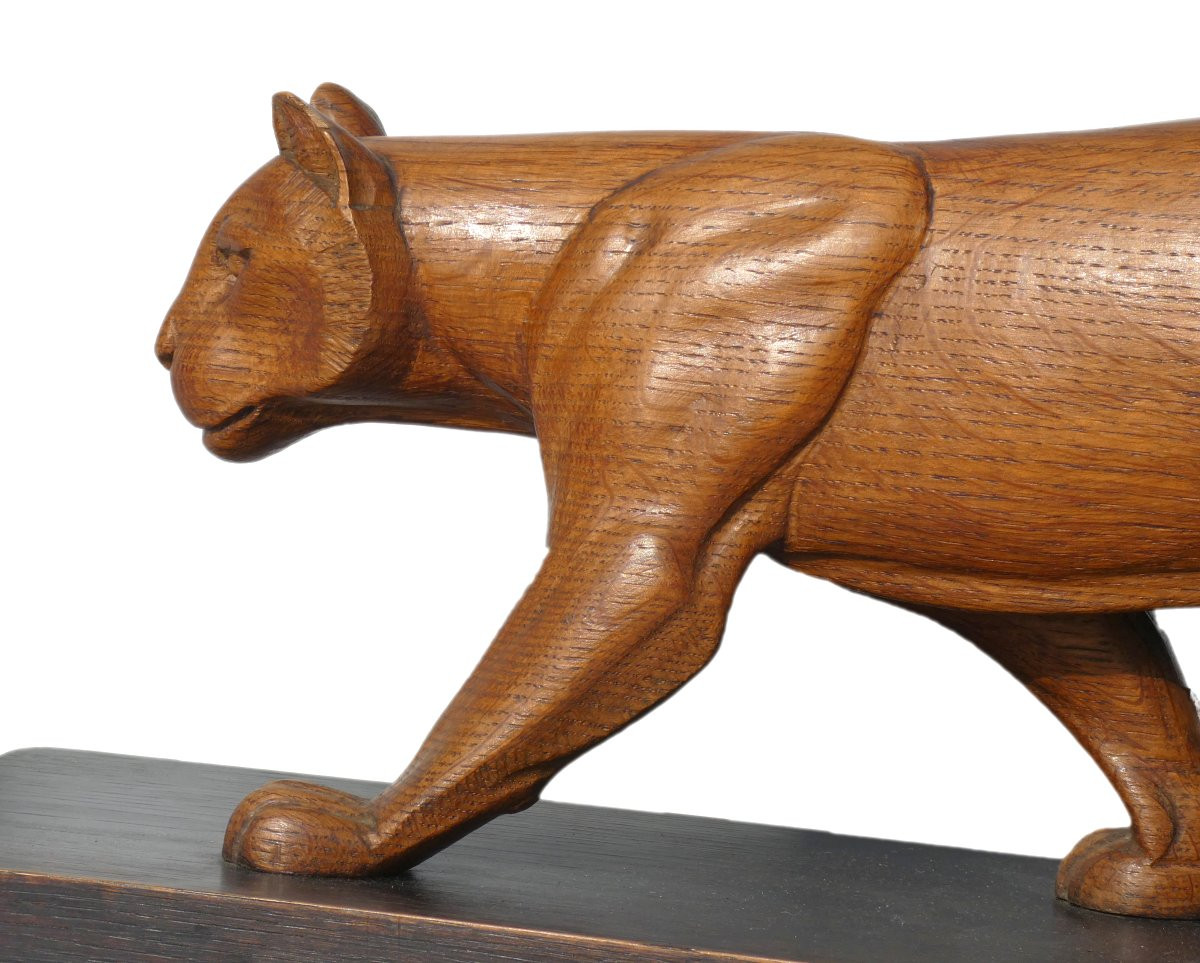 Art Deco Animal Sculpture, Carved Wooden Panther, 1920, Lucien Alliot Style -photo-2