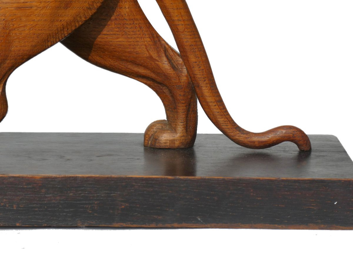 Art Deco Animal Sculpture, Carved Wooden Panther, 1920, Lucien Alliot Style -photo-4