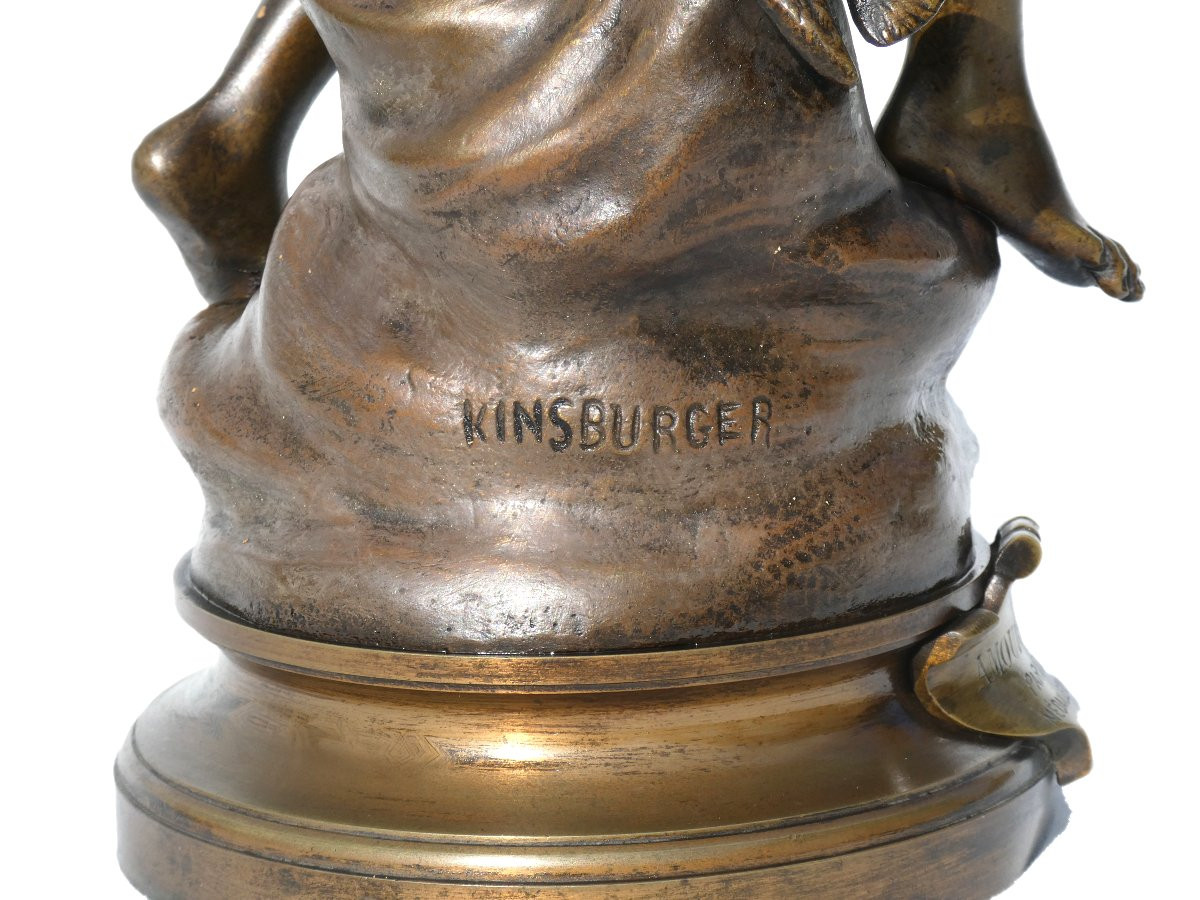 Bronze Charming Love By Kinsburger, 19th Century, Child With Flute, Napoleon III, Sculpture-photo-3