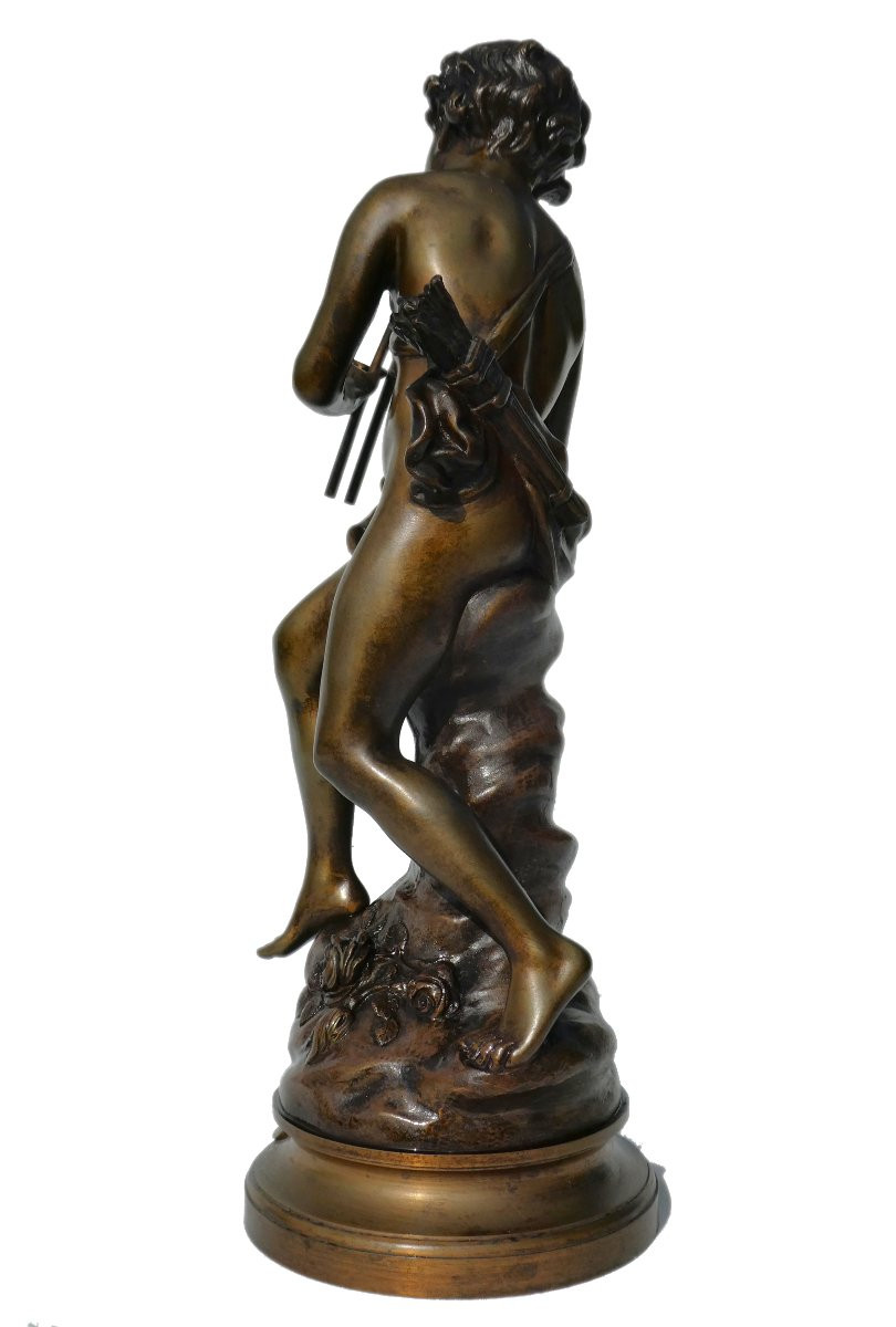 Bronze Charming Love By Kinsburger, 19th Century, Child With Flute, Napoleon III, Sculpture-photo-7