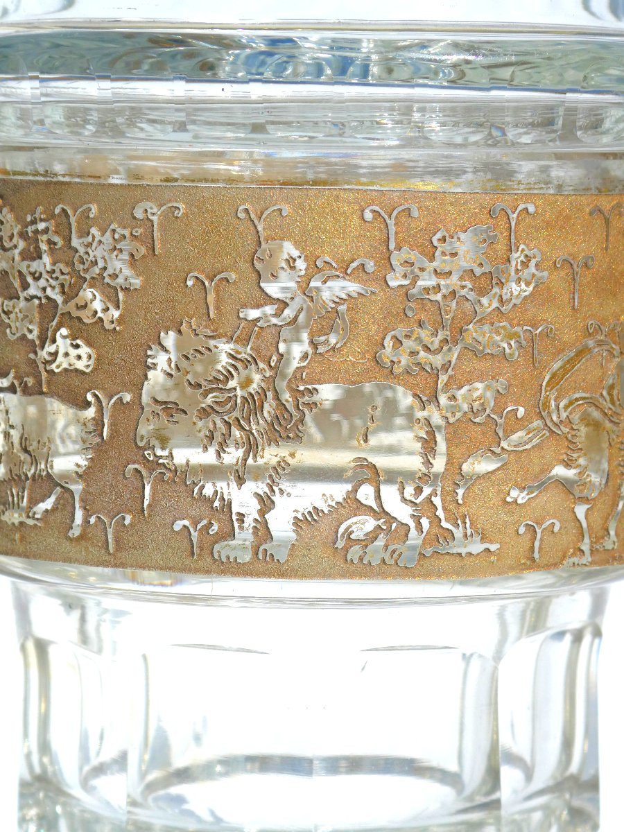 Cut Crystal Chalice Neo Antique Decor Puttis, Lions, Bacchanalia, 19th Century, Val Saint Lambert-photo-3