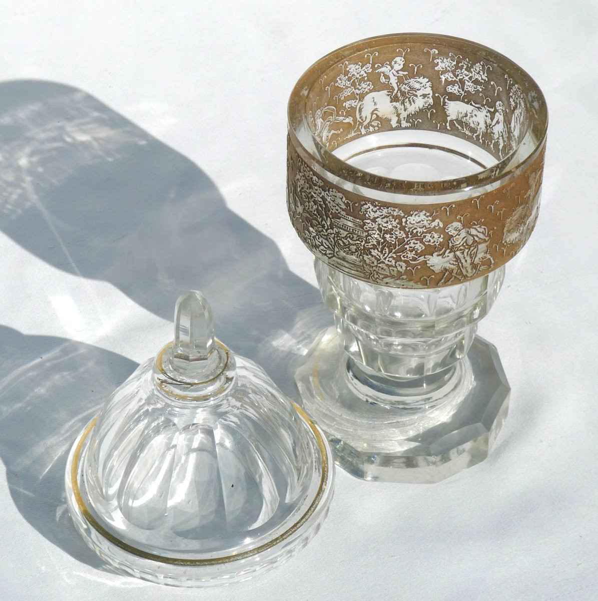 Cut Crystal Chalice Neo Antique Decor Puttis, Lions, Bacchanalia, 19th Century, Val Saint Lambert-photo-7