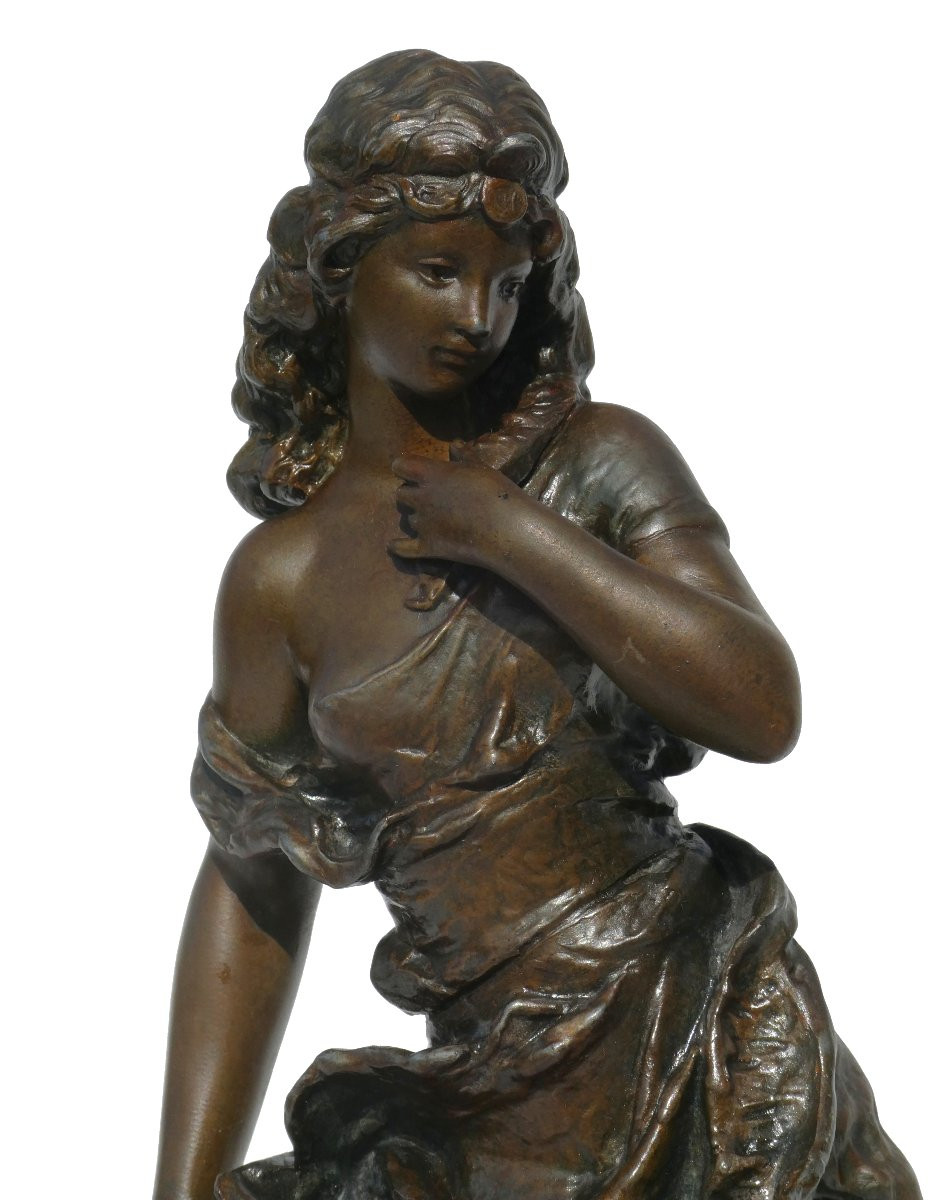 Sculpture Signée Hippolyte Moreau , Jeune Femme A La Cruche / Rebecca Au puit , XIXe -photo-2