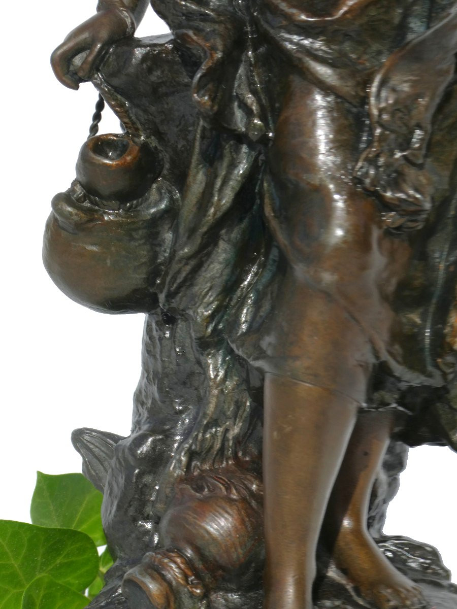 Sculpture Signée Hippolyte Moreau , Jeune Femme A La Cruche / Rebecca Au puit , XIXe -photo-3