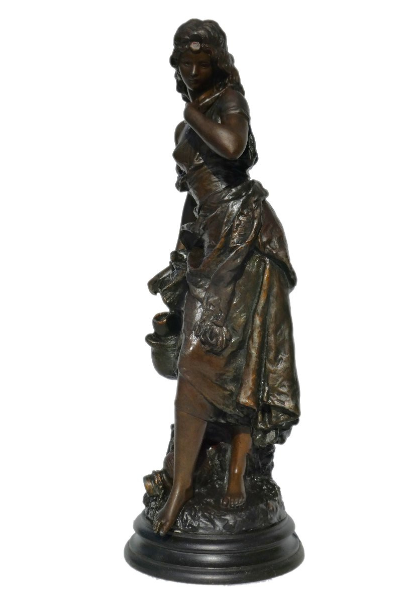 Sculpture Signée Hippolyte Moreau , Jeune Femme A La Cruche / Rebecca Au puit , XIXe -photo-4