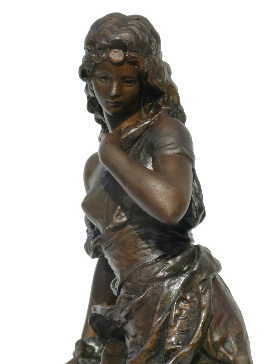 Sculpture Signée Hippolyte Moreau , Jeune Femme A La Cruche / Rebecca Au puit , XIXe -photo-1