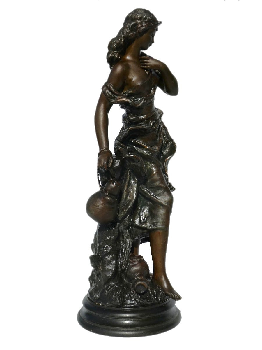 Sculpture Signée Hippolyte Moreau , Jeune Femme A La Cruche / Rebecca Au puit , XIXe -photo-2