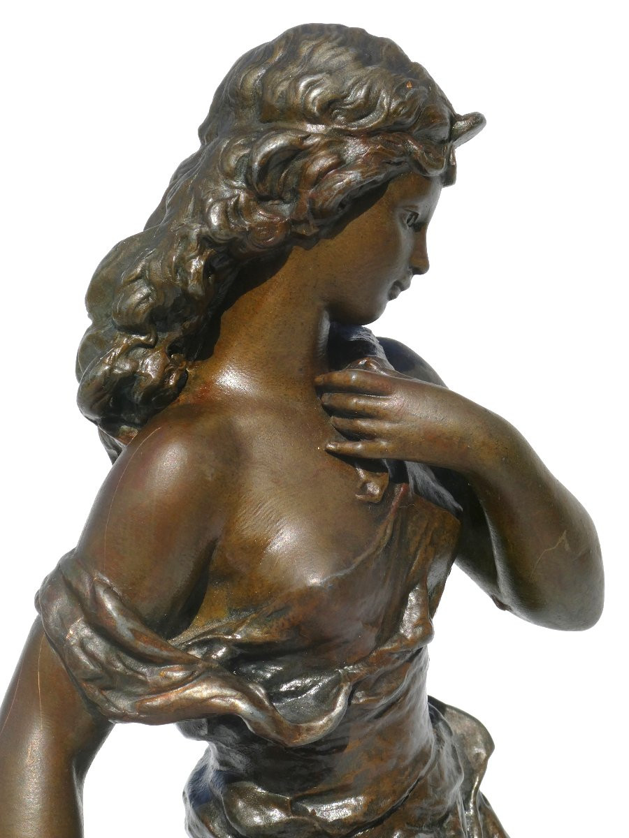 Sculpture Signée Hippolyte Moreau , Jeune Femme A La Cruche / Rebecca Au puit , XIXe -photo-3