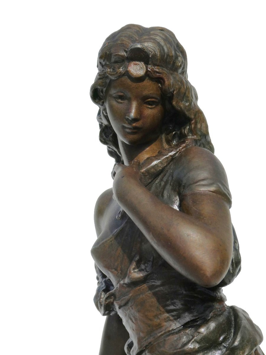 Sculpture Signée Hippolyte Moreau , Jeune Femme A La Cruche / Rebecca Au puit , XIXe -photo-7