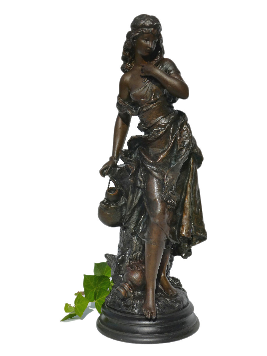 Sculpture Signée Hippolyte Moreau , Jeune Femme A La Cruche / Rebecca Au puit , XIXe