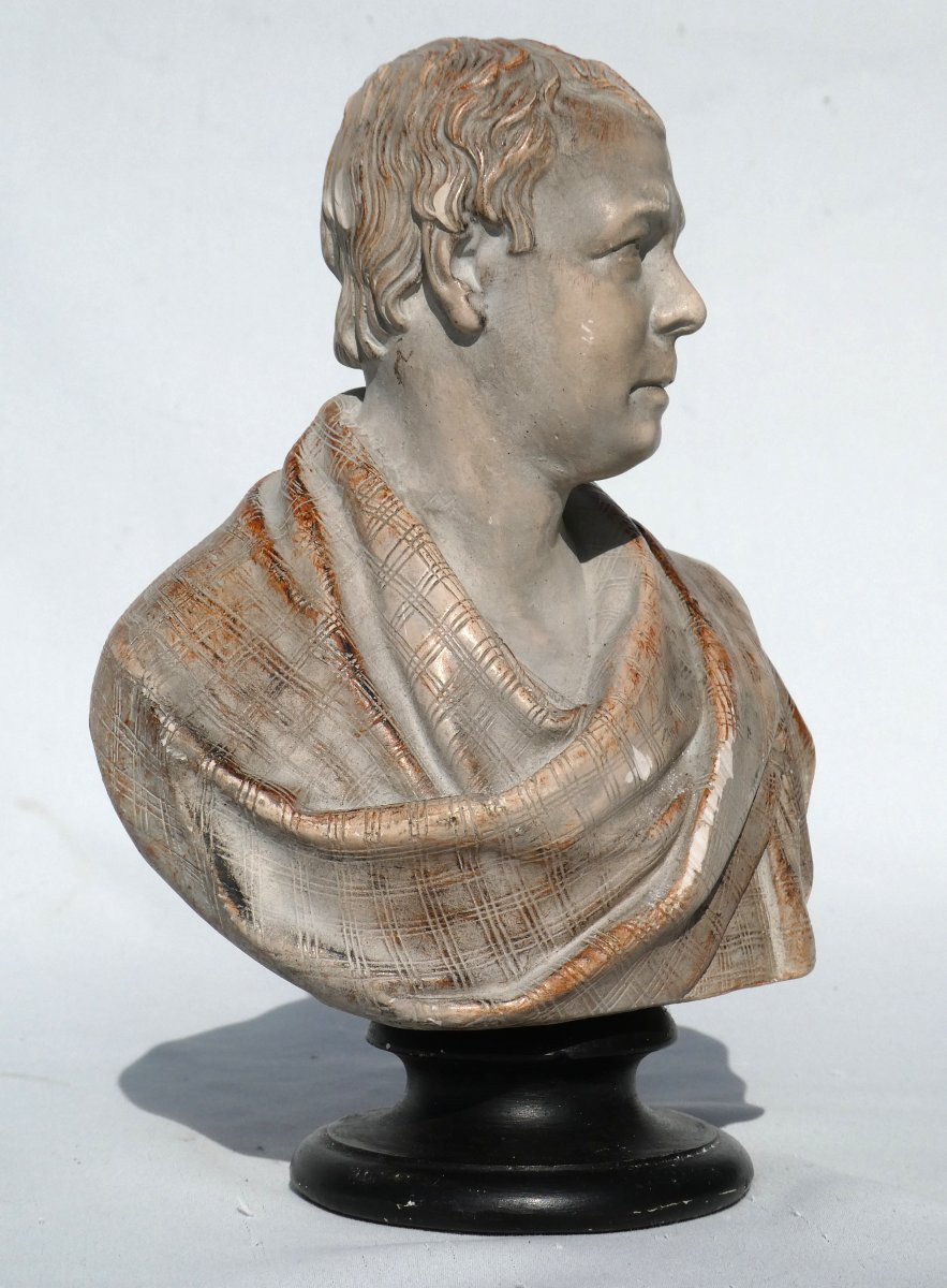 Buste En Platre Patiné , Walter Scott , Ecrivain Style Neo Classique XIXe Signé Antoine Bury-photo-4