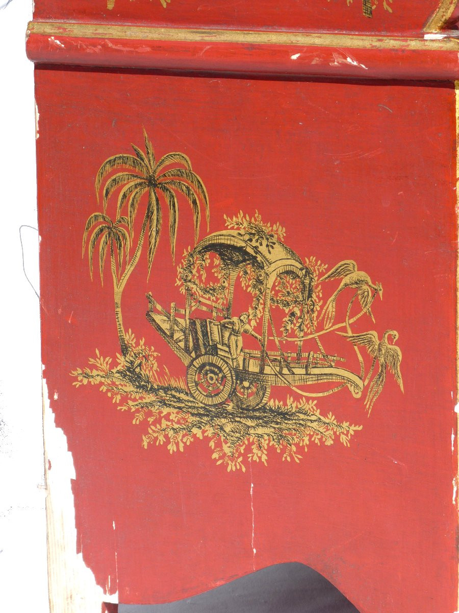Etagere Murale , Style XVIIIe , Laque Rouge , Decor de Chinoiseries , XXe , Dorure Napoléon iii-photo-1