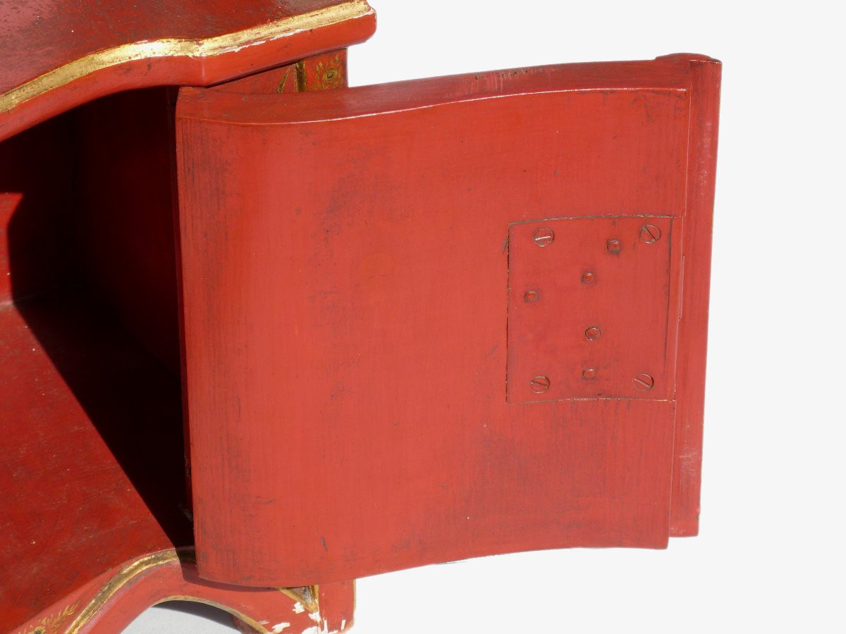 Etagere Murale , Style XVIIIe , Laque Rouge , Decor de Chinoiseries , XXe , Dorure Napoléon iii-photo-2