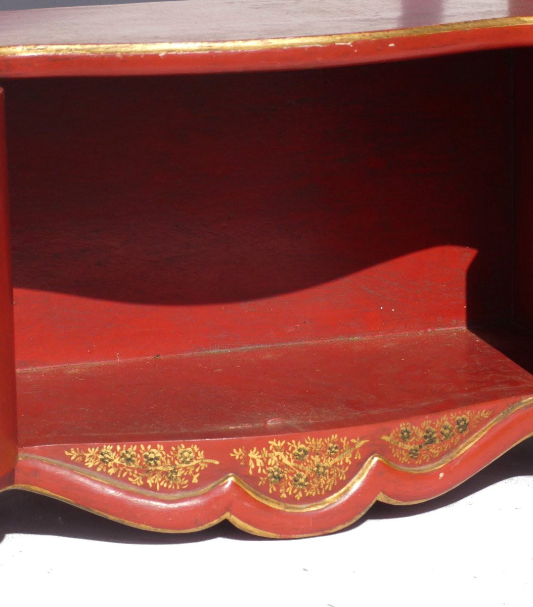 Etagere Murale , Style XVIIIe , Laque Rouge , Decor de Chinoiseries , XXe , Dorure Napoléon iii-photo-3
