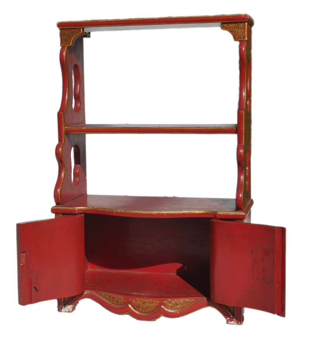 Etagere Murale , Style XVIIIe , Laque Rouge , Decor de Chinoiseries , XXe , Dorure Napoléon iii-photo-4