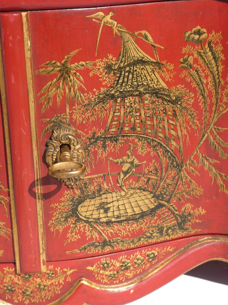 Etagere Murale , Style XVIIIe , Laque Rouge , Decor de Chinoiseries , XXe , Dorure Napoléon iii-photo-6