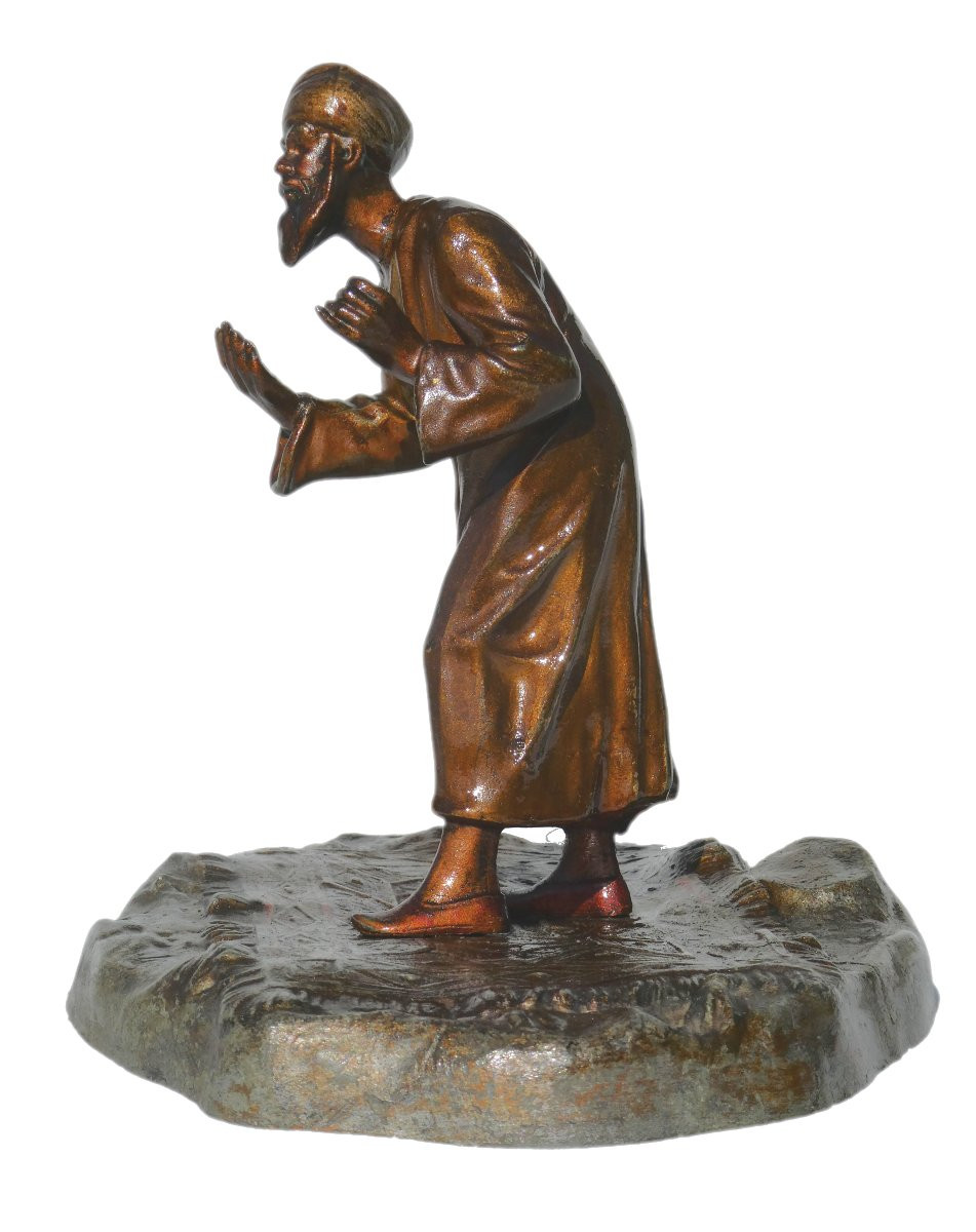 Nuremberg Lead Sculpture, Orientalist Subject, Beggar With A Carpet, Vienna Bronze, 19th Century-photo-2