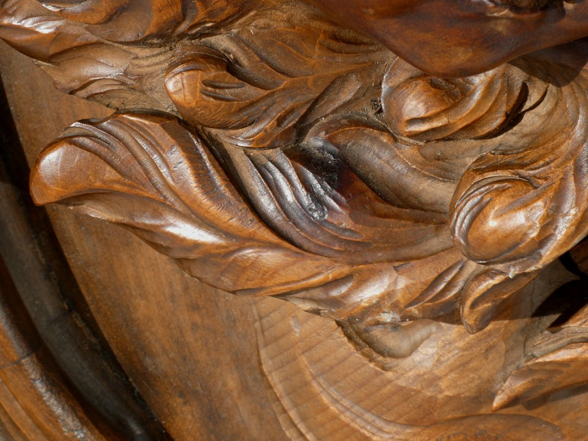 Large High Relief Carved Wood, Baroque Style, Cherubs, 18th Century, Napoleon III Period, 19th Century, Walnut-photo-4