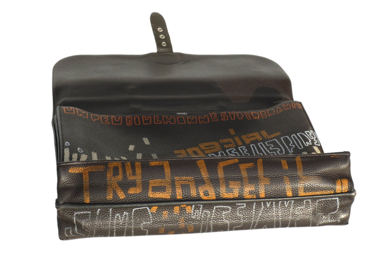 Document Holder/briefcase, Signed Hermes, Street Art, Leather Satchel, Perfect Condition-photo-5