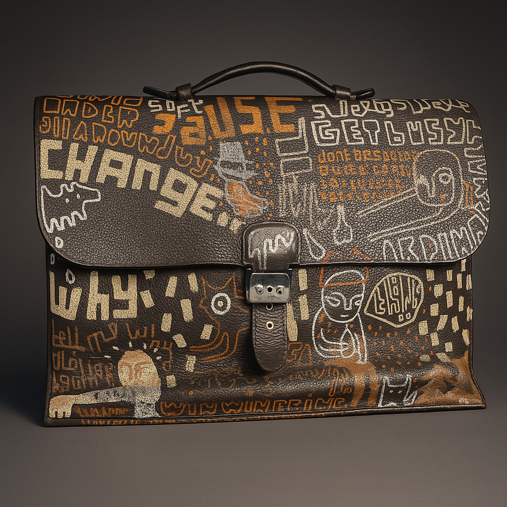 Document Holder/briefcase, Signed Hermes, Street Art, Leather Satchel, Perfect Condition