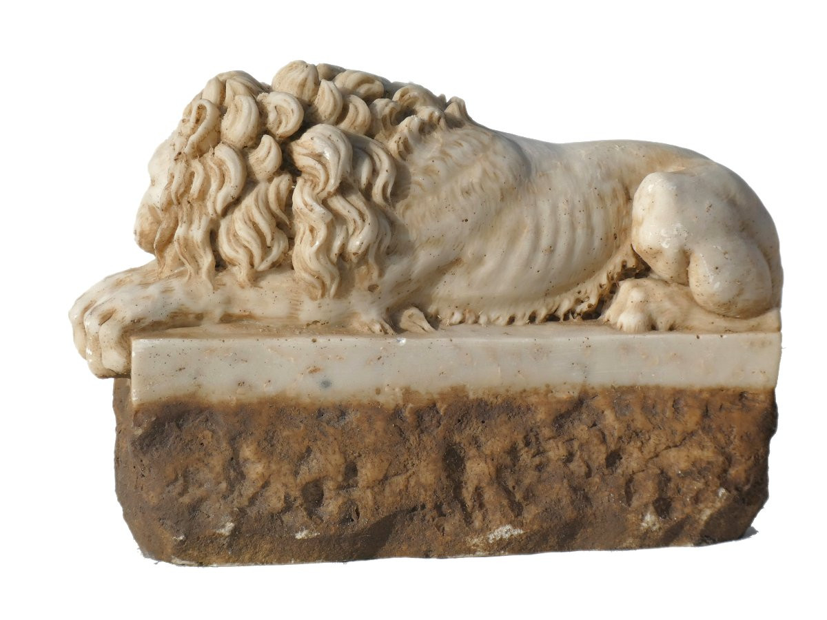 Pair Of Alabaster Sculptures, Canova's Lions, Souvenir Of The Grand Tour, 19th Century, 18th Century Style-photo-2