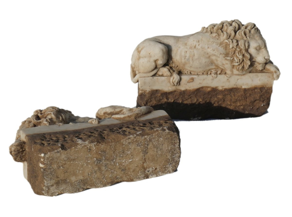 Pair Of Alabaster Sculptures, Canova's Lions, Souvenir Of The Grand Tour, 19th Century, 18th Century Style-photo-6