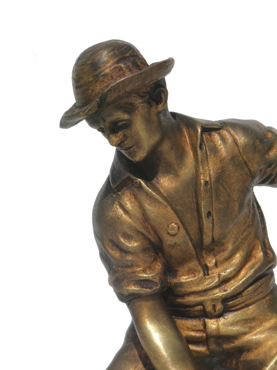 Sculpture En Bronze , Paysan Au Travail XIXe ,  Signé Jean Garnier , Realisme , Le Moissonneur -photo-2