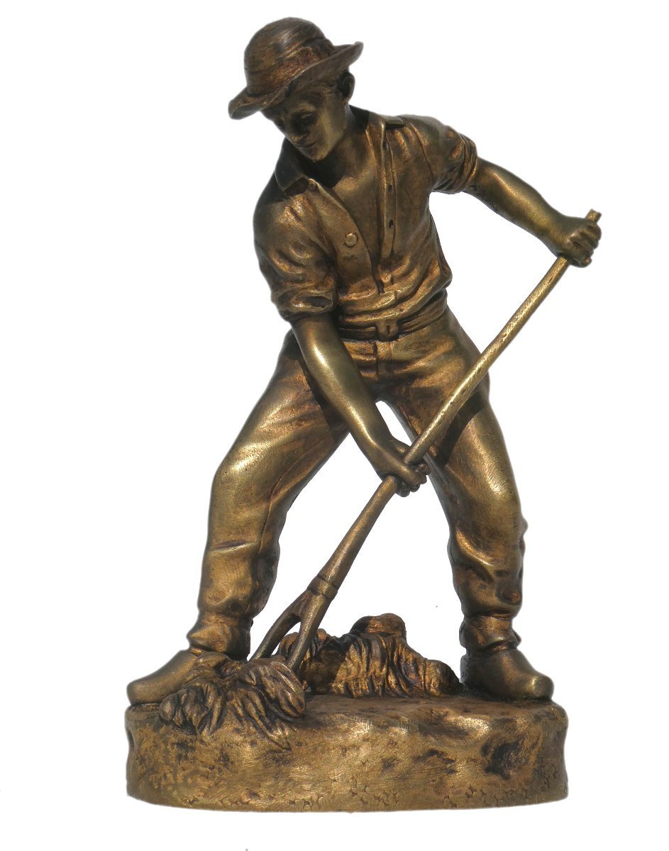 Sculpture En Bronze , Paysan Au Travail XIXe ,  Signé Jean Garnier , Realisme , Le Moissonneur -photo-7
