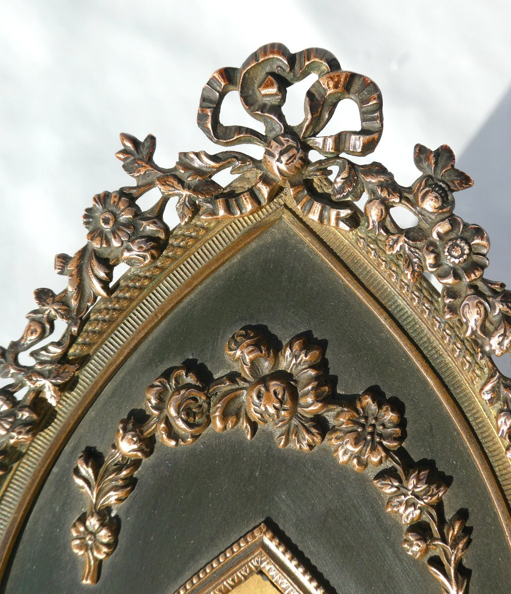 Benitier Mural époque Napoléon III , Porcelaine De Limoges Peinte , Vierge Marie , Bronze Doré -photo-7