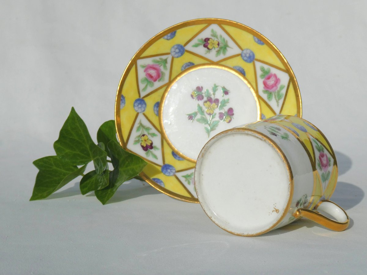 Tasse Litron & Sa sous Tasse En Porcelaine De Paris Dagoty Style Directoire , Fleurs & Pensées-photo-5