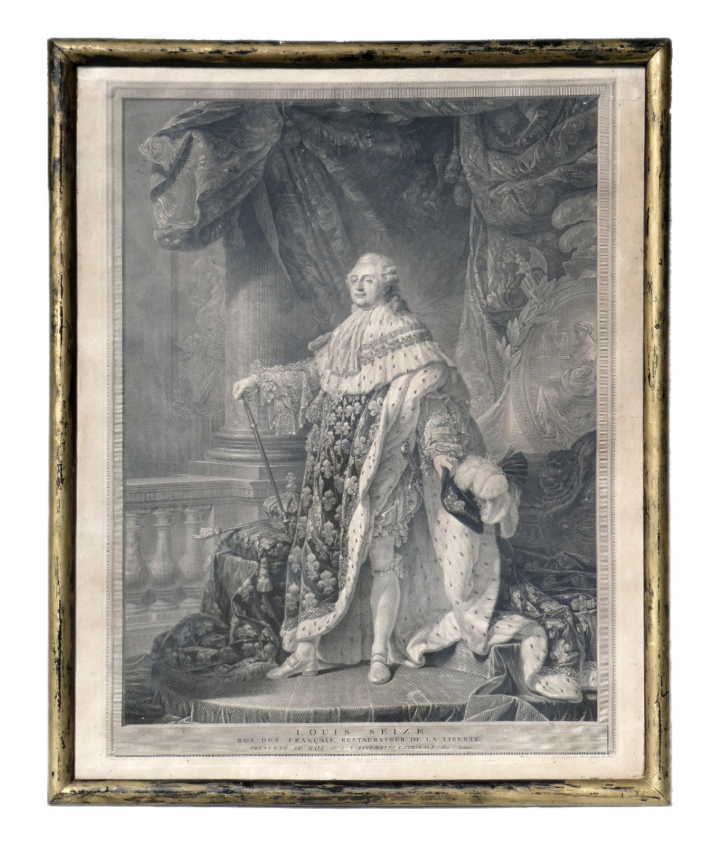 Grande Gravure Epoque XVIIIe , Louis XVI En Habit De Sacre , Souvenir Historique , Royauté