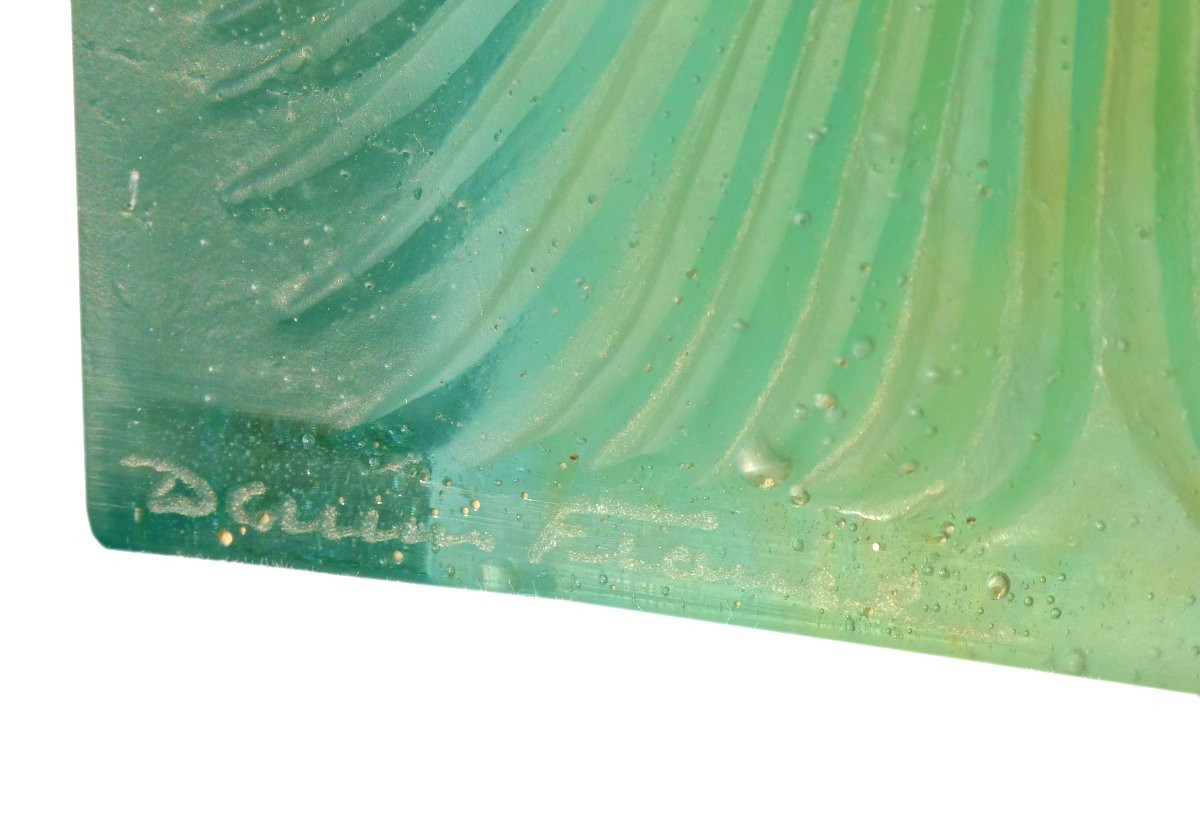 Grande Lampe De Table , Pate De Cristal , Signé Daum France Decor De Herons , Art Deco , Verre-photo-1