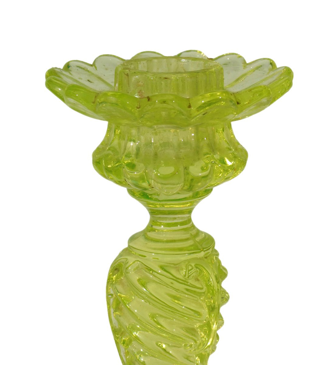 Pair Of Uranium Glass Candlesticks, Napoleon III Era, 19th Century, Chandelier, Neo-renaissance-photo-4