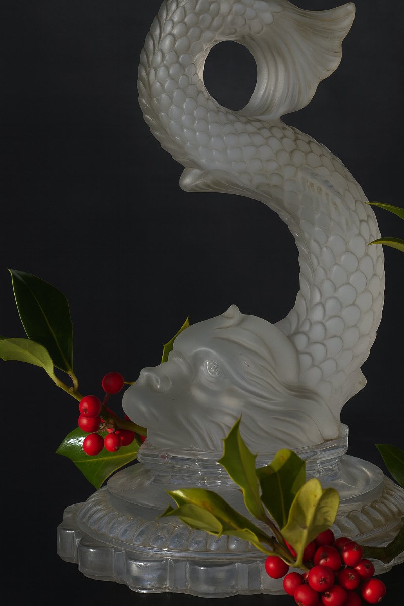 Large Baccarat Crystal Bowl/centerpiece, Dolphin Decoration, 19th Century, Napoleon III-photo-2