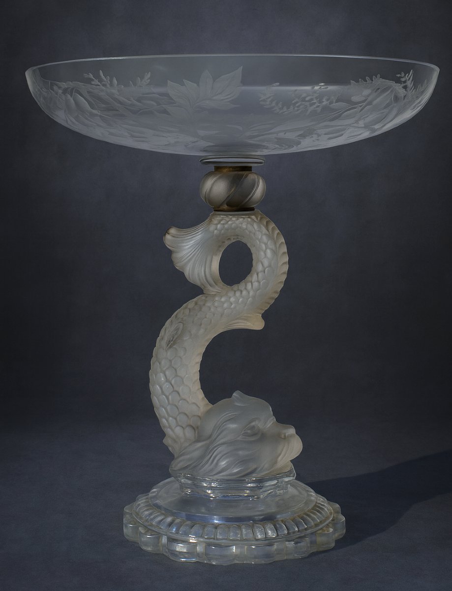 Large Baccarat Crystal Bowl/centerpiece, Dolphin Decoration, 19th Century, Napoleon III-photo-4
