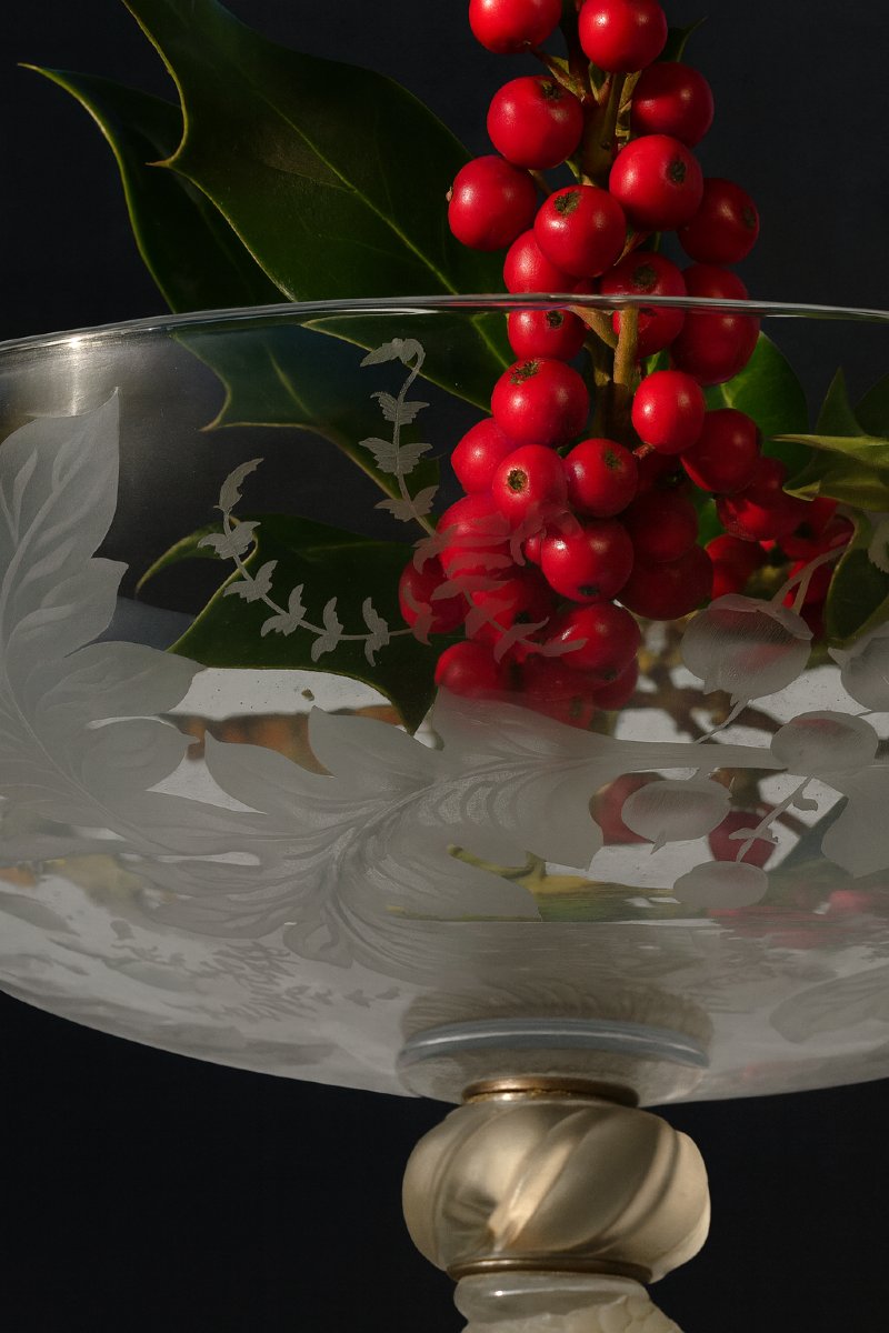 Large Baccarat Crystal Bowl/centerpiece, Dolphin Decoration, 19th Century, Napoleon III-photo-1