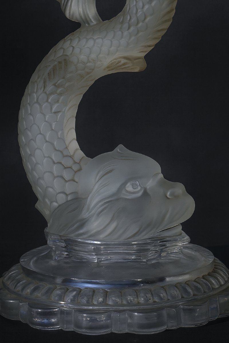 Large Baccarat Crystal Bowl/centerpiece, Dolphin Decoration, 19th Century, Napoleon III-photo-4