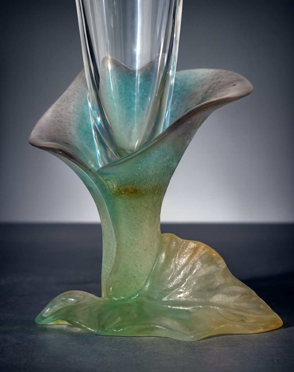 Glass Paste And Crystal Vase, Signed Daum France, Arum Model, Flowers, Soliflore-photo-4