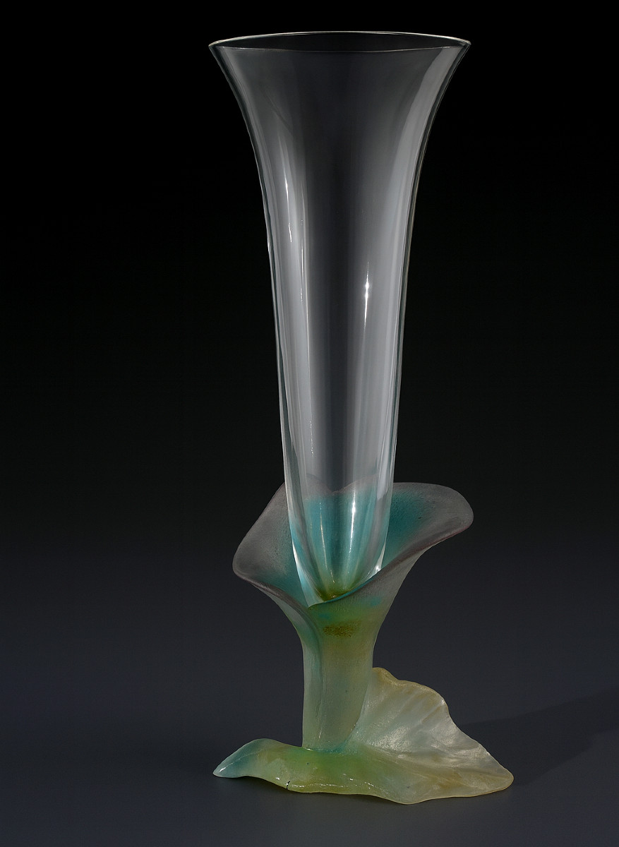 Glass Paste And Crystal Vase, Signed Daum France, Arum Model, Flowers, Soliflore