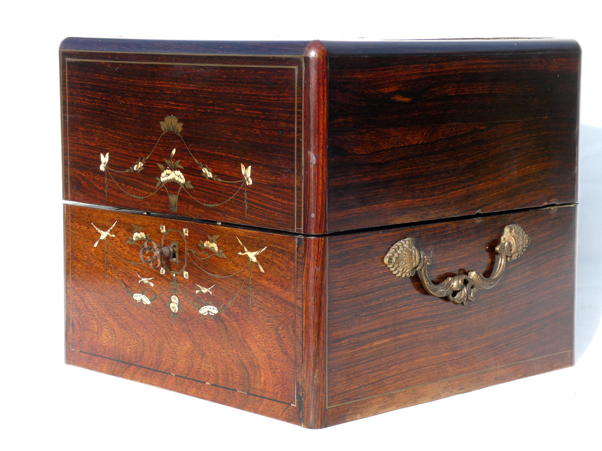 Charles X Period Liquor Cabinet, Mahogany, Baccarat Crystal, Doves, 19th Century, Decanters-photo-2