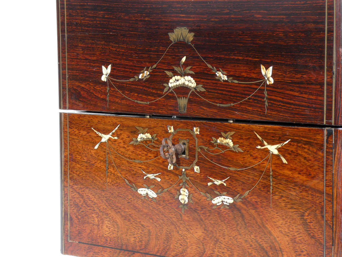 Charles X Period Liquor Cabinet, Mahogany, Baccarat Crystal, Doves, 19th Century, Decanters-photo-3