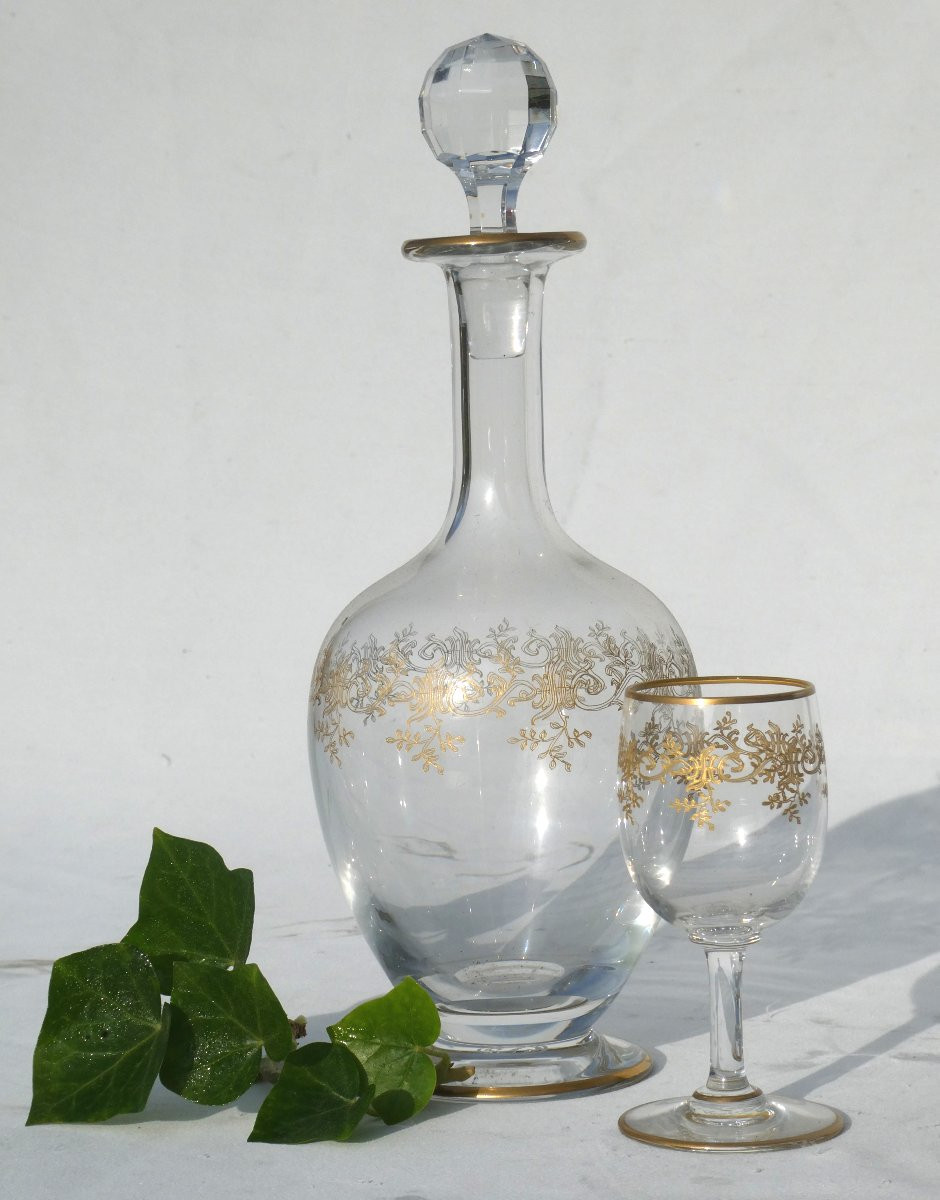 Charles X Period Liquor Cabinet, Mahogany, Baccarat Crystal, Doves, 19th Century, Decanters-photo-4