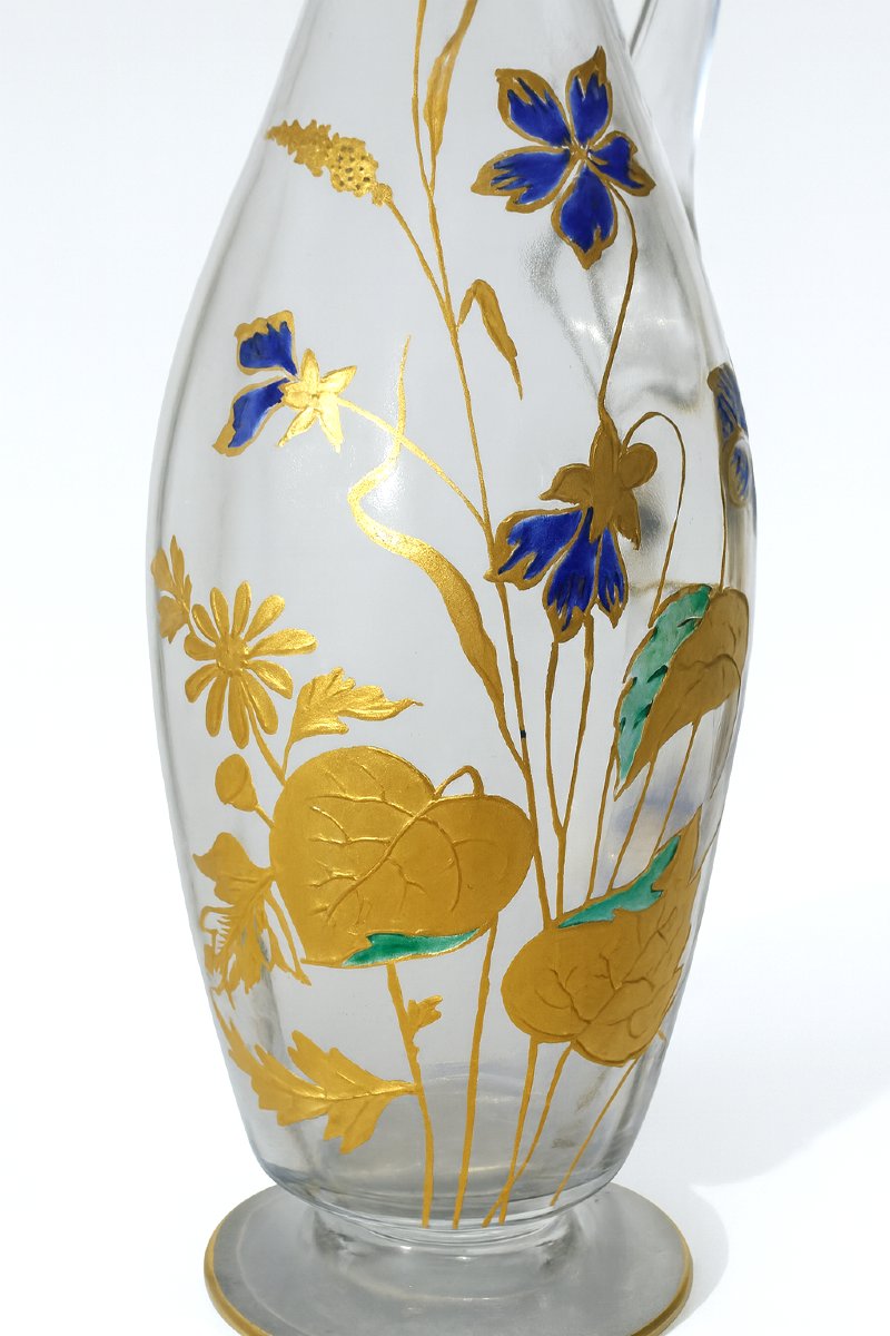 Enamelled Glass Carafe, Circa 1890, Theodore Legras, Art Nouveau Style, 19th Century, Gilded-photo-2