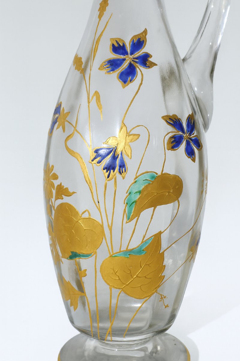 Enamelled Glass Carafe, Circa 1890, Theodore Legras, Art Nouveau Style, 19th Century, Gilded-photo-4