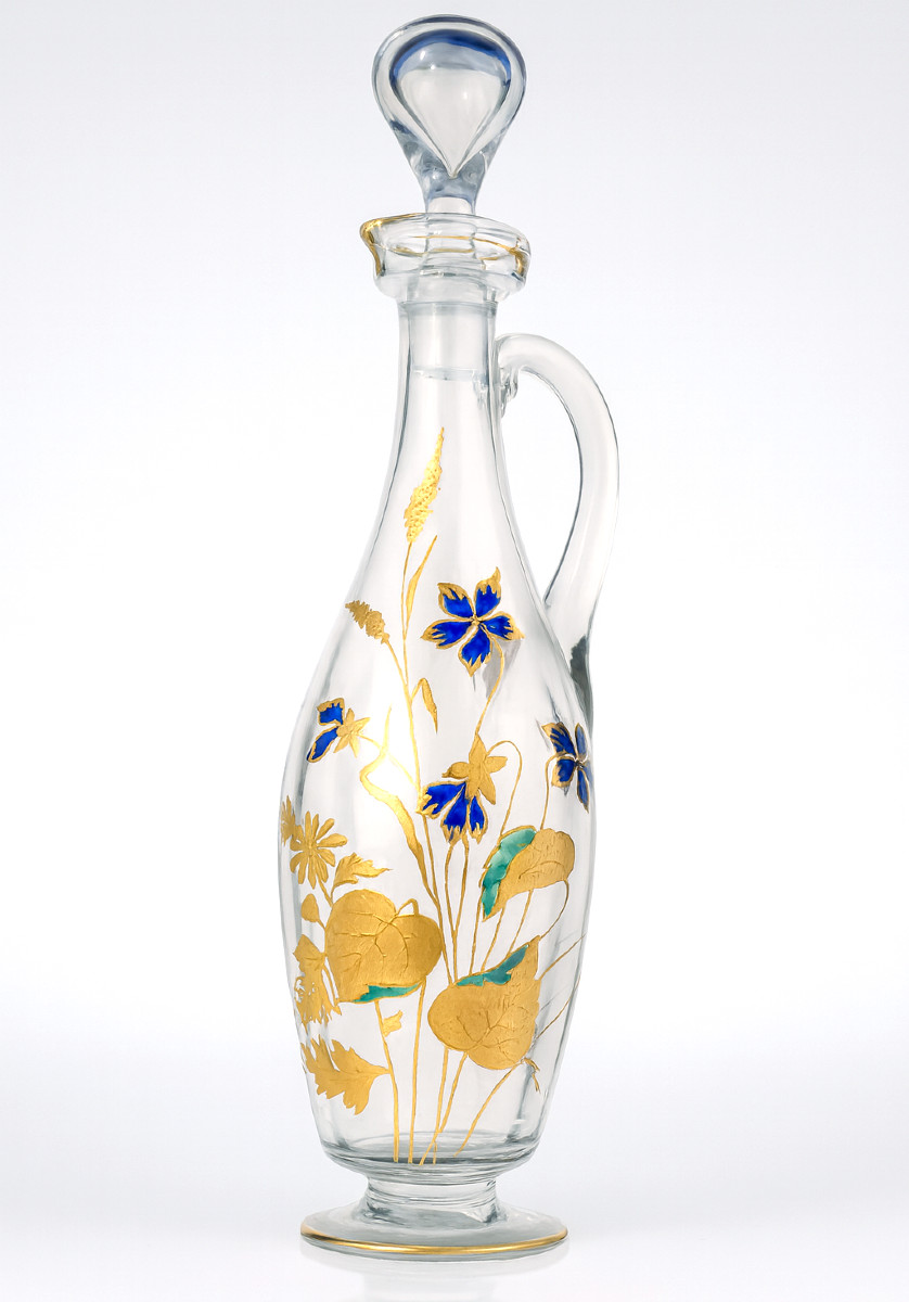 Enamelled Glass Carafe, Circa 1890, Theodore Legras, Art Nouveau Style, 19th Century, Gilded