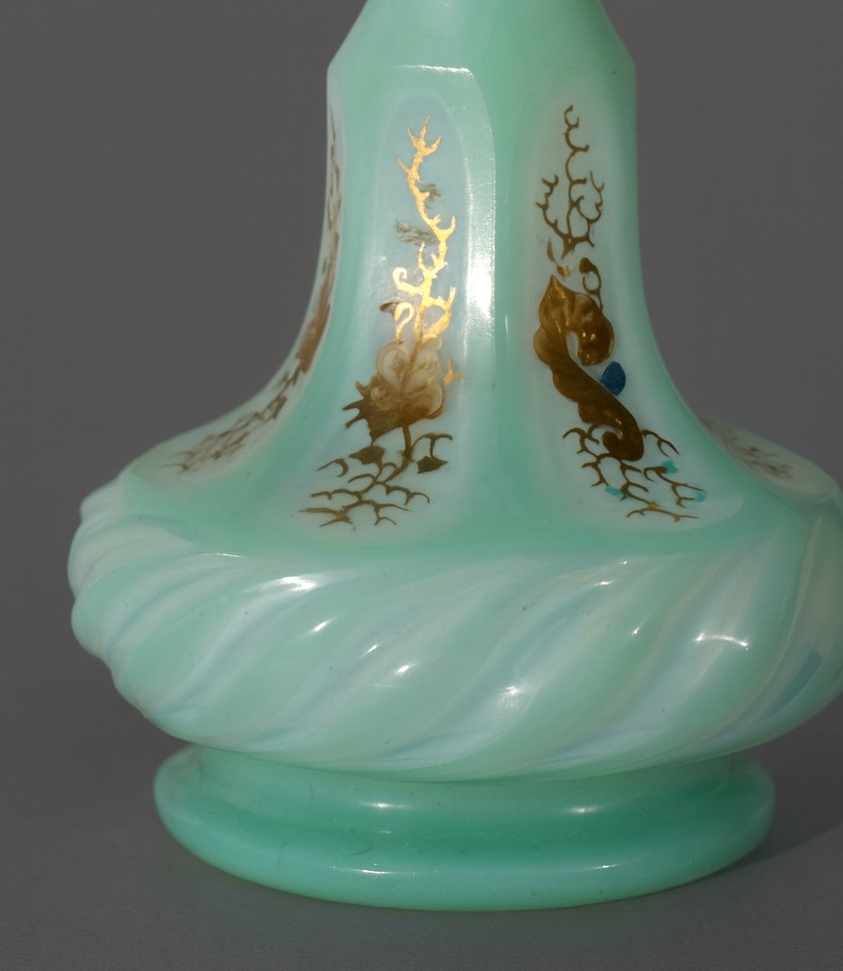 Perfume Bottle, Opaline Crystal, 1840, Aqua Green, 19th Century, Opaline, Enamel -photo-3