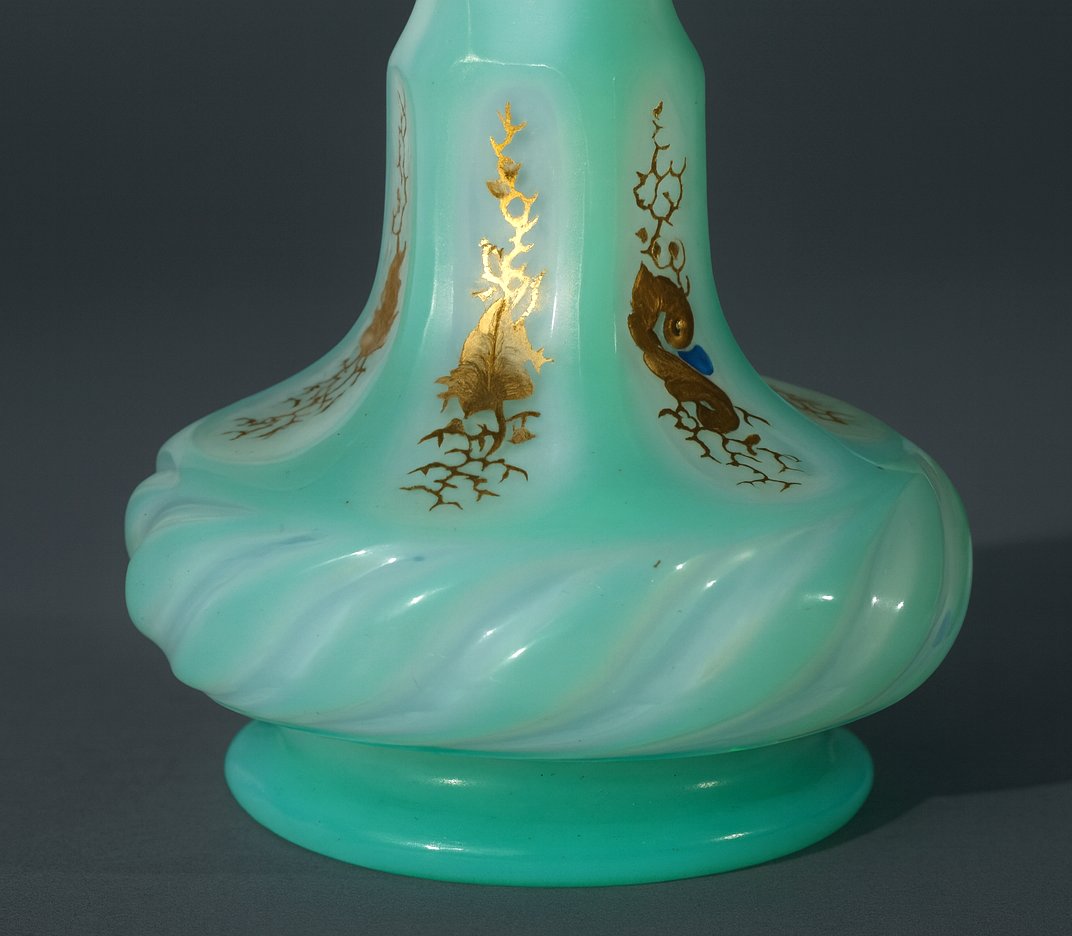 Perfume Bottle, Opaline Crystal, 1840, Aqua Green, 19th Century, Opaline, Enamel -photo-1