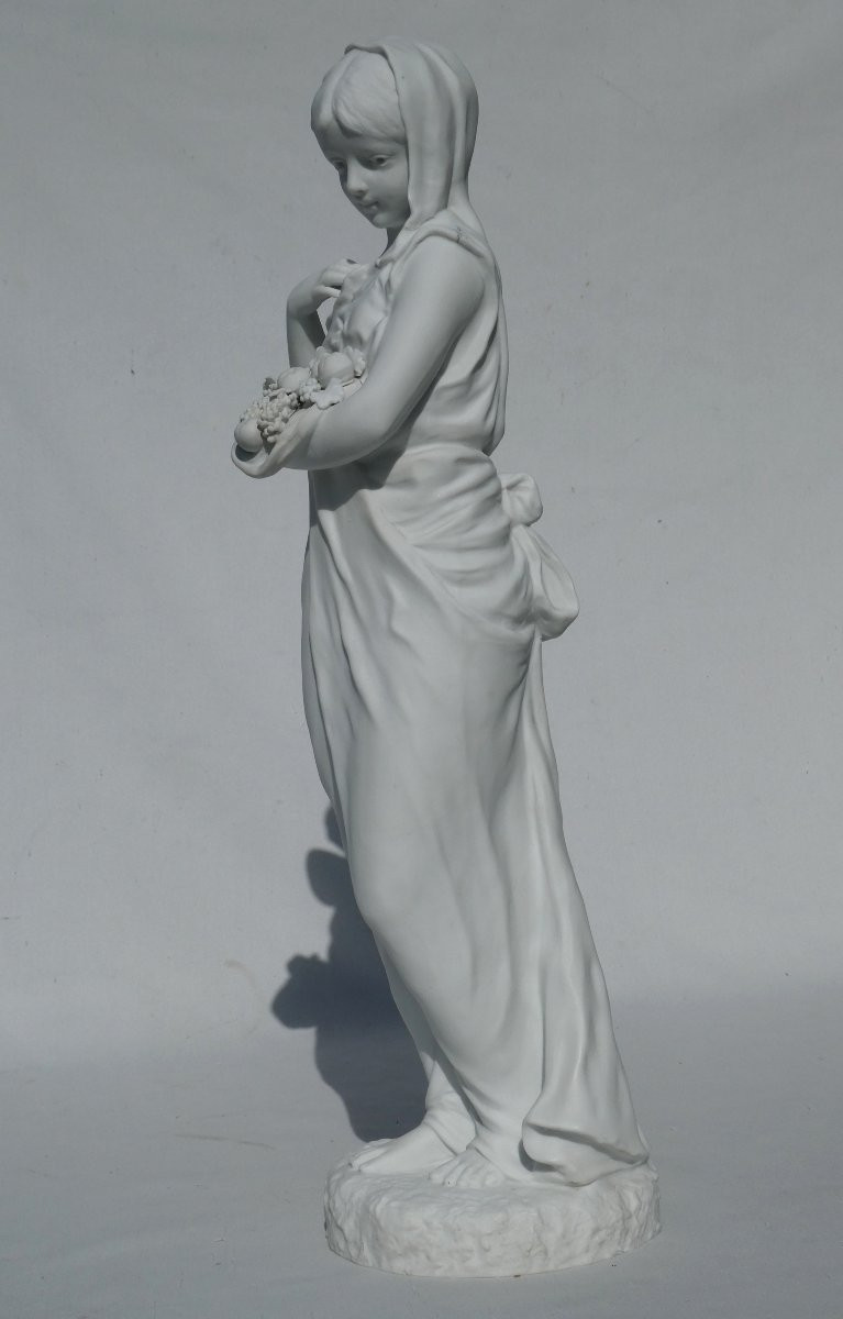 Large Sculpture In Natural Biscuit Porcelain, Napoleon III Period, 19th Century, Young Woman In Drapery -photo-3