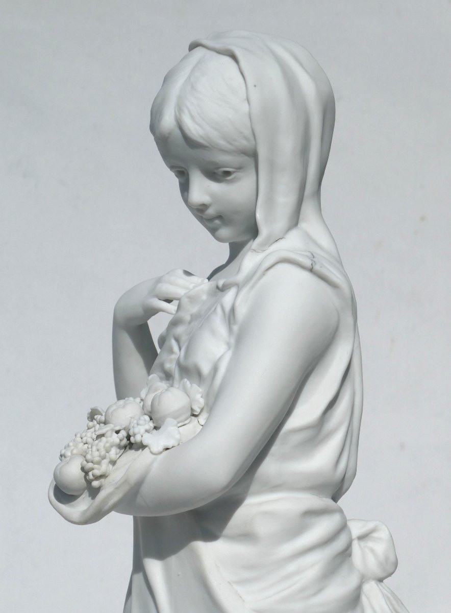 Large Sculpture In Natural Biscuit Porcelain, Napoleon III Period, 19th Century, Young Woman In Drapery -photo-4