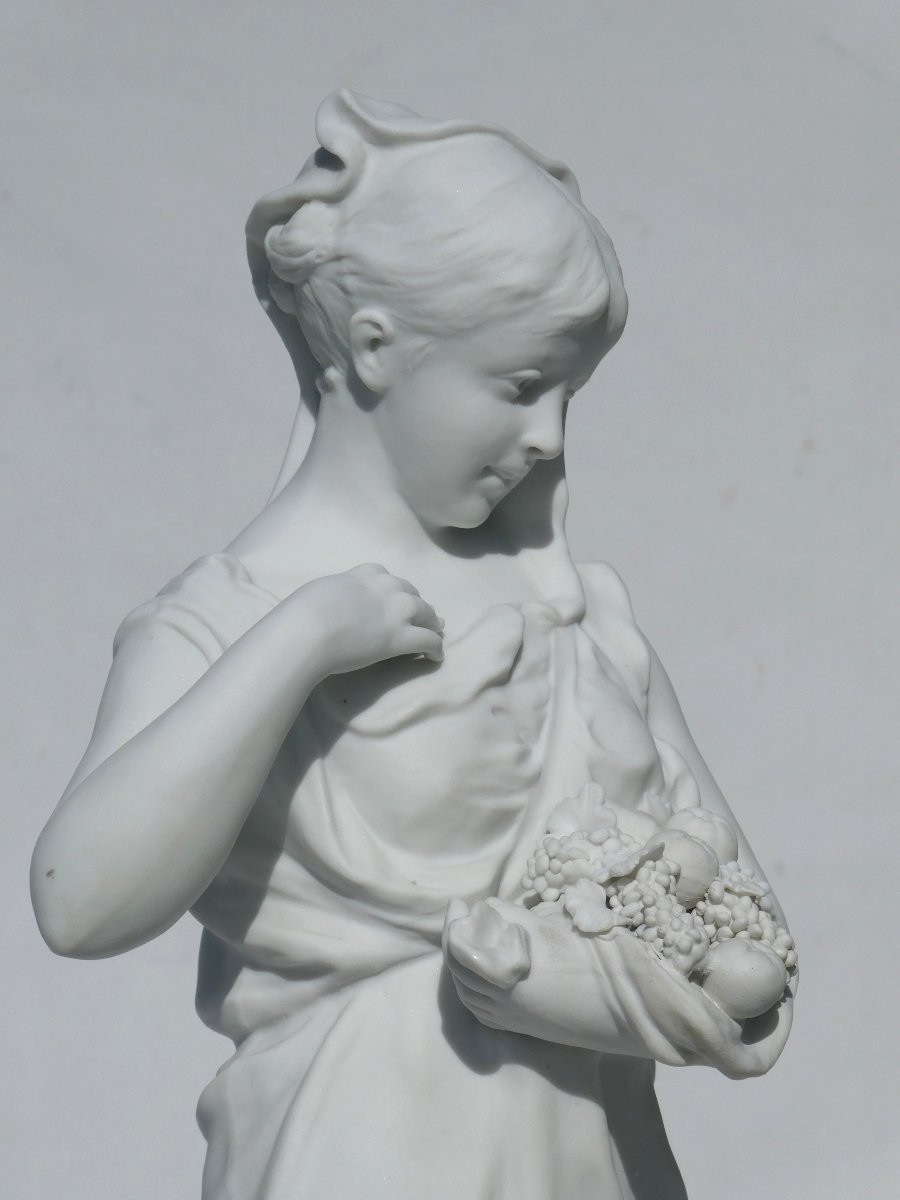 Large Sculpture In Natural Biscuit Porcelain, Napoleon III Period, 19th Century, Young Woman In Drapery -photo-6
